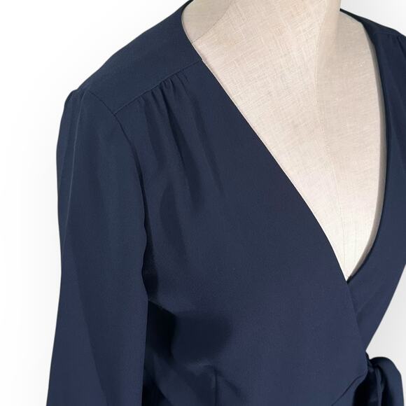 New $150 J CREW Wrap Dress 365 Crepe Knee Length Minimalist Office Career Blue 6 - Picture 6 of 11
